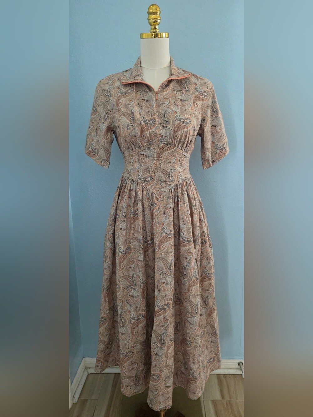 Rosetta Getty Corseted Paisley Midi Dress in Beige - Elegant Women's Dress